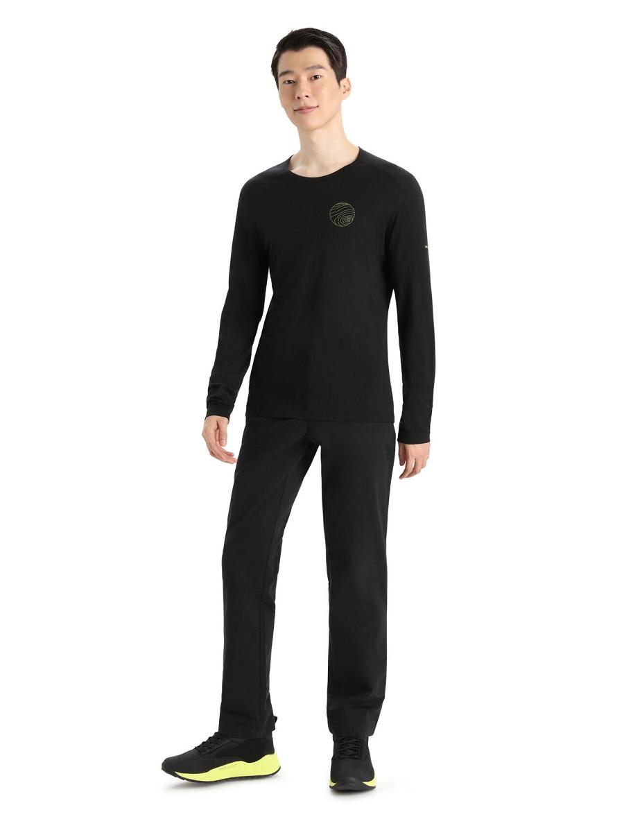 Black Icebreaker Merino 200 Oasis Long Sleeve Crewe Alps 3D Men's Base Layers | AU 1351JPQJ